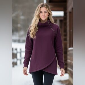 ATHLETA Cozy Karma Pullover Sweatshirt Maroon Wrap Asymmetrical Thumb Small